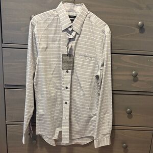 Men's Light Gray Striped Button-Down Shirt